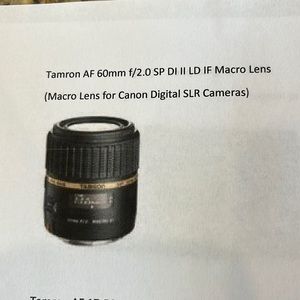 Tamron AF 60mm f/2.0 SP DI II LD IF Macro Lens